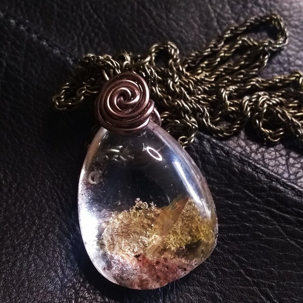 Heavy Clear Quartz Drop Pendant w. Natural Rock Inclusions +++ 23" Rope Chain - Picture 9 of 11